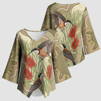 Australia Eastern Spinebill Kimono Sleeve Blouse Aussie Honeyeater Bottlebrush Indigenous Art - Aussie Hoodie