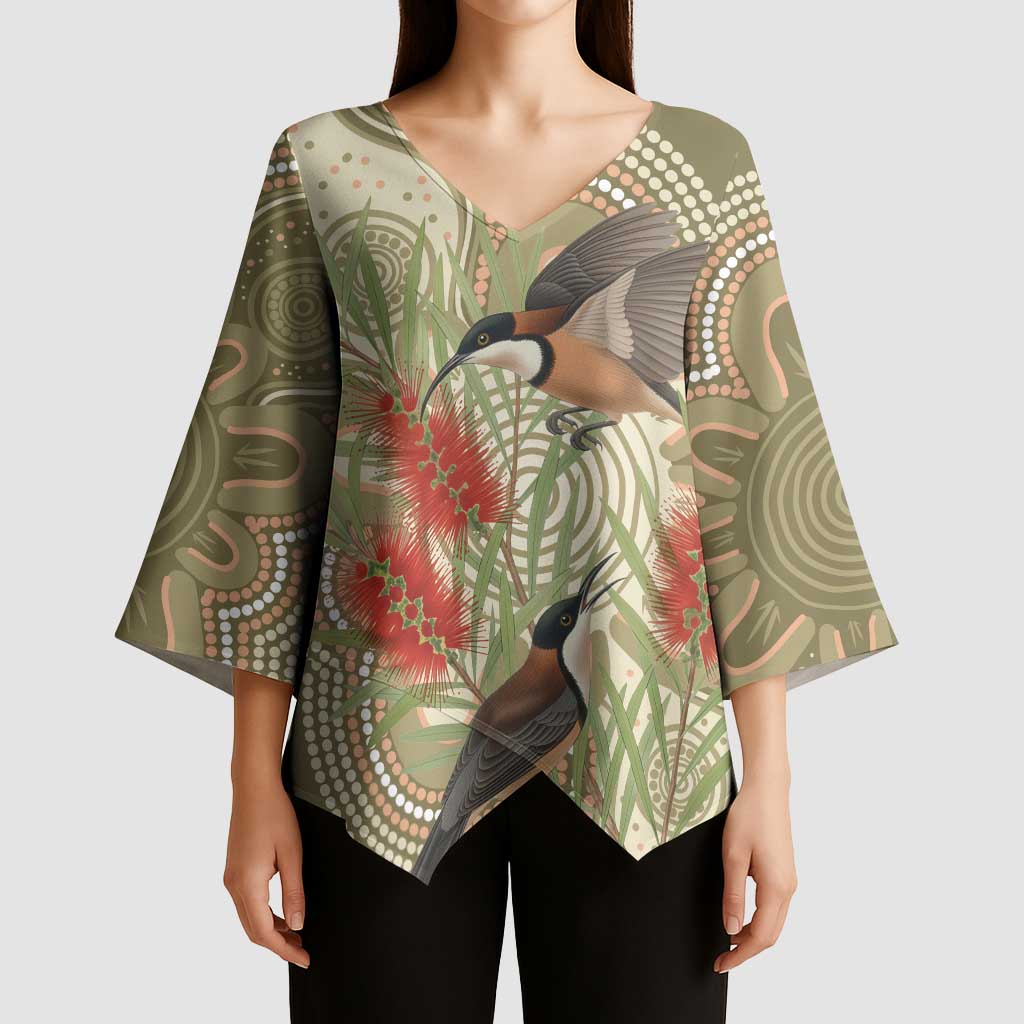 Australia Eastern Spinebill Kimono Sleeve Blouse Aussie Honeyeater Bottlebrush Indigenous Art - Aussie Hoodie