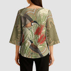Australia Eastern Spinebill Kimono Sleeve Blouse Aussie Honeyeater Bottlebrush Indigenous Art - Aussie Hoodie