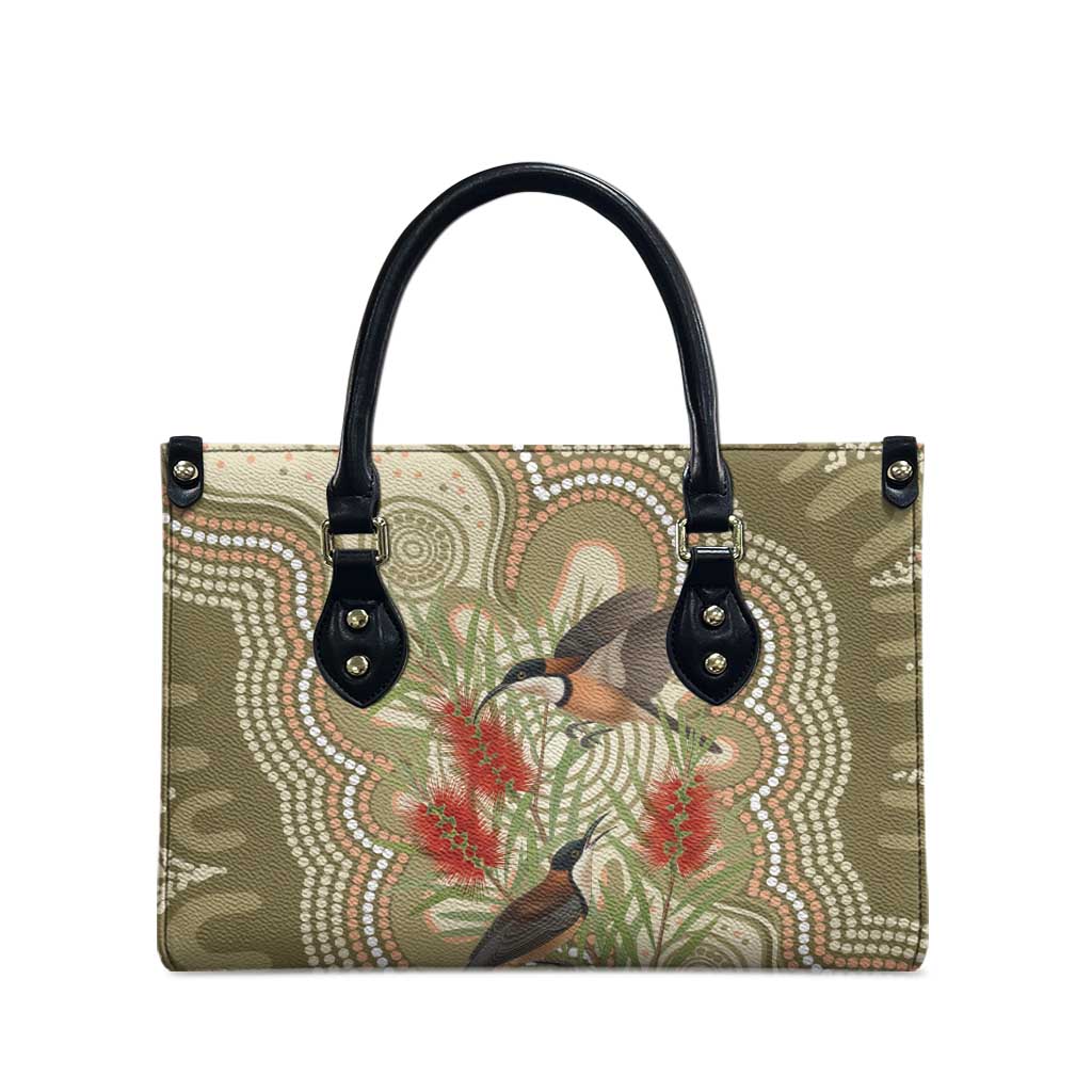 Australia Eastern Spinebill Leather Bag Aussie Honeyeater Bottlebrush Indigenous Art - Aussie Hoodie