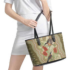 Australia Eastern Spinebill Leather Tote Bag Aussie Honeyeater Bottlebrush Indigenous Art - Aussie Hoodie