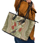 Australia Eastern Spinebill Leather Tote Bag Aussie Honeyeater Bottlebrush Indigenous Art - Aussie Hoodie