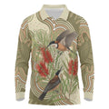 Australia Eastern Spinebill Long Sleeve Polo Shirt Aussie Honeyeater Bottlebrush Indigenous Art - Aussie Hoodie