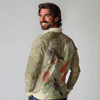 Australia Eastern Spinebill Long Sleeve Polo Shirt Aussie Honeyeater Bottlebrush Indigenous Art - Aussie Hoodie