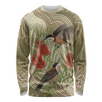 Australia Eastern Spinebill Long Sleeve Shirt Aussie Honeyeater Bottlebrush Indigenous Art - Aussie Hoodie