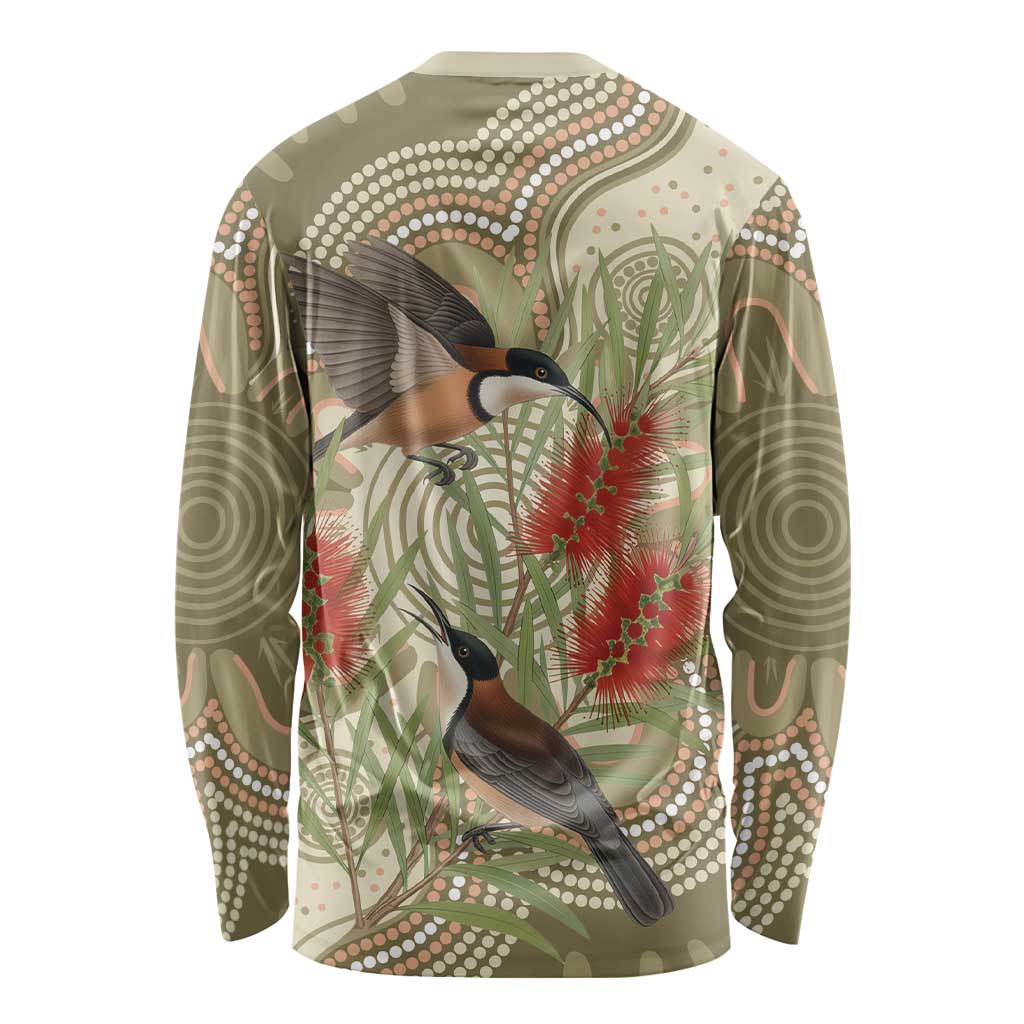 Australia Eastern Spinebill Long Sleeve Shirt Aussie Honeyeater Bottlebrush Indigenous Art - Aussie Hoodie