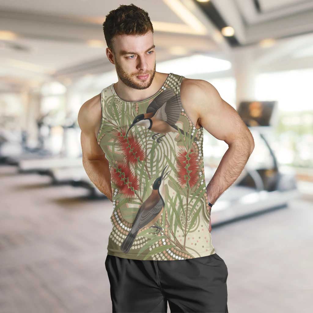 Australia Eastern Spinebill Men Tank Top Aussie Honeyeater Bottlebrush Indigenous Art - Aussie Hoodie