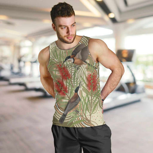 Australia Eastern Spinebill Men Tank Top Aussie Honeyeater Bottlebrush Indigenous Art - Aussie Hoodie