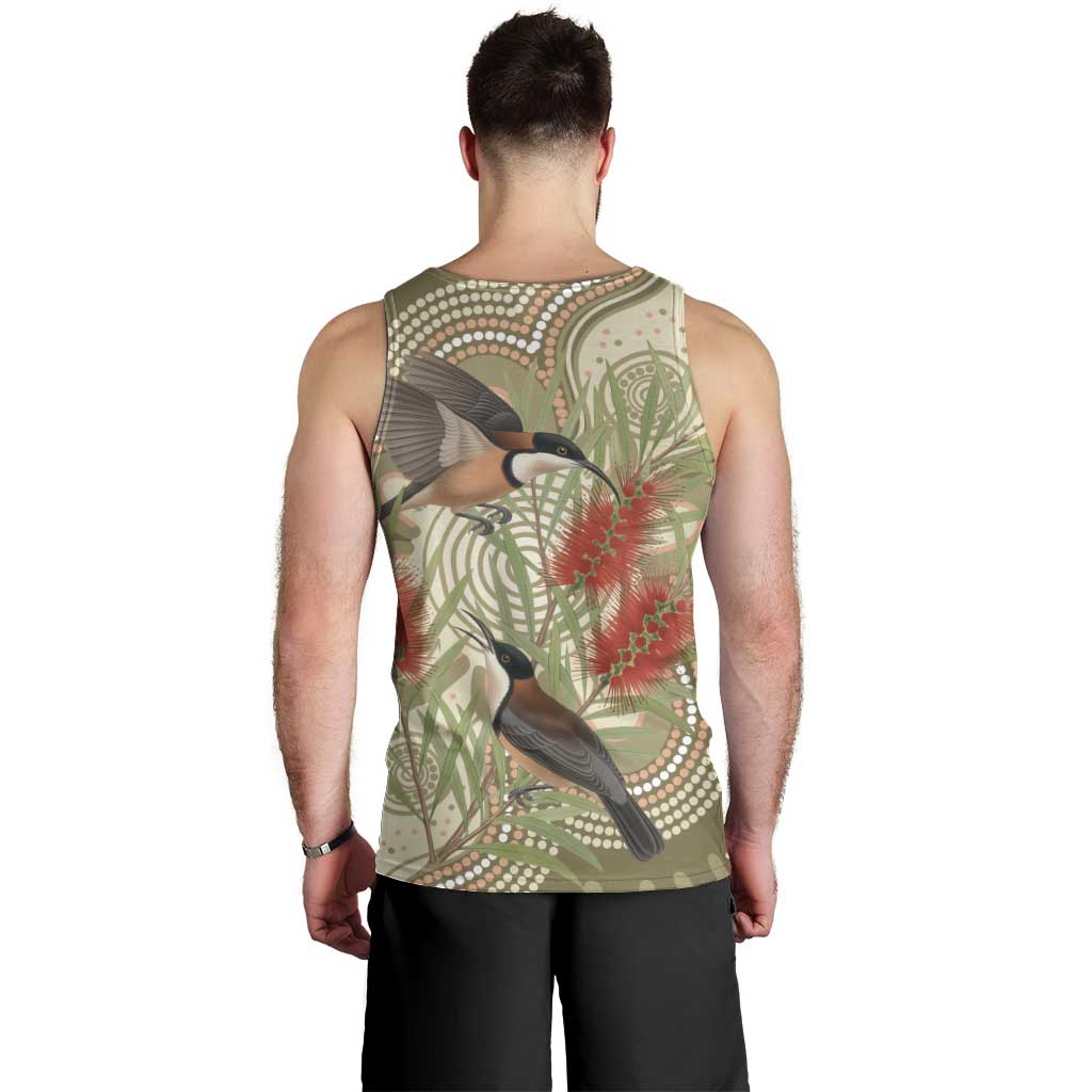 Australia Eastern Spinebill Men Tank Top Aussie Honeyeater Bottlebrush Indigenous Art - Aussie Hoodie