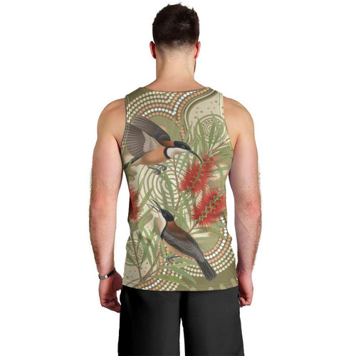 Australia Eastern Spinebill Men Tank Top Aussie Honeyeater Bottlebrush Indigenous Art - Aussie Hoodie
