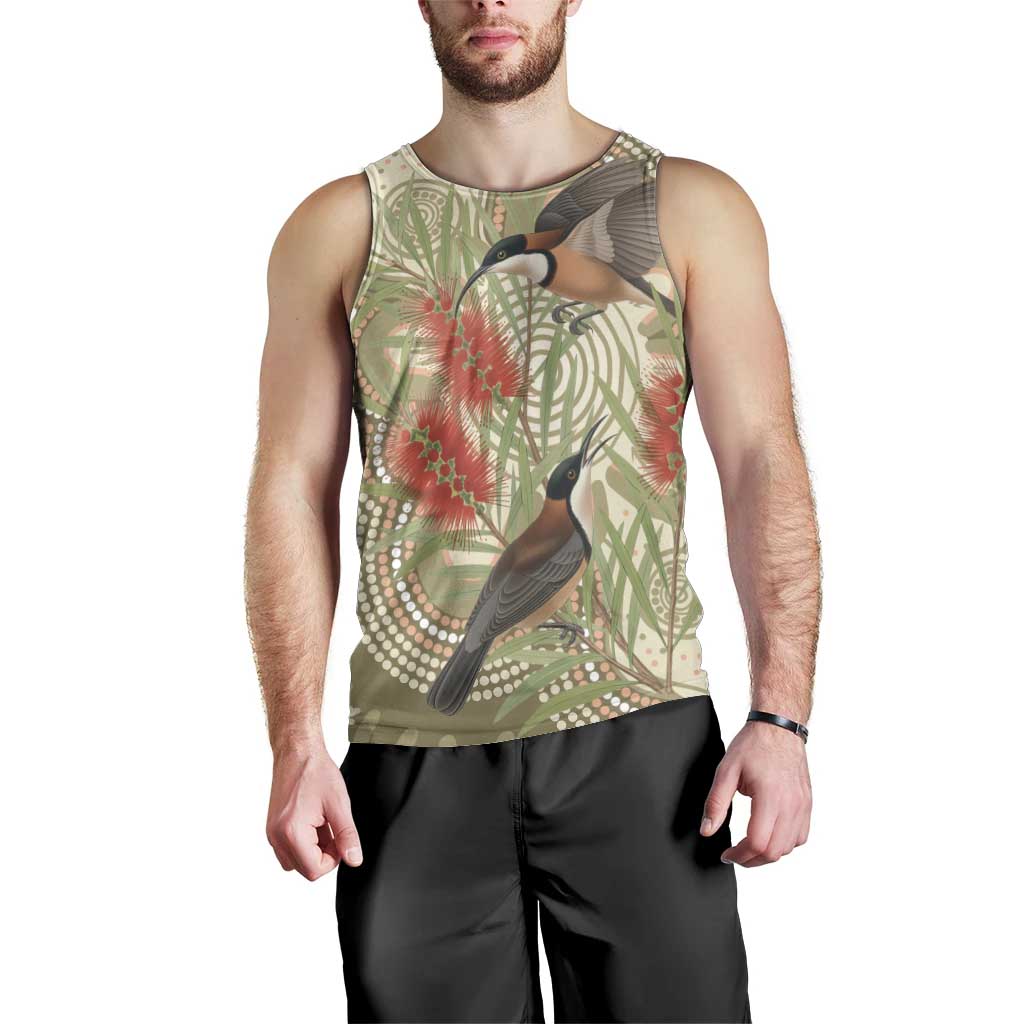 Australia Eastern Spinebill Men Tank Top Aussie Honeyeater Bottlebrush Indigenous Art - Aussie Hoodie
