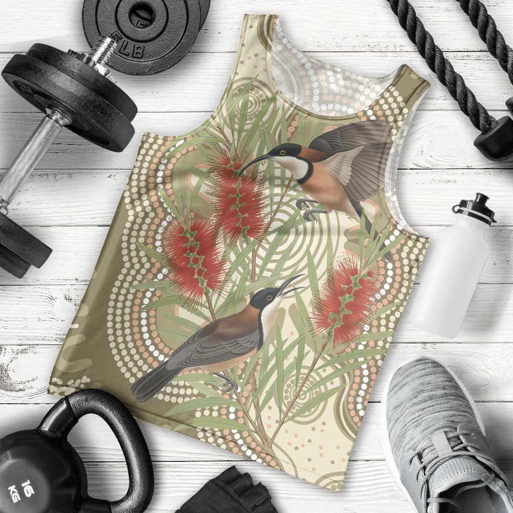 Australia Eastern Spinebill Men Tank Top Aussie Honeyeater Bottlebrush Indigenous Art - Aussie Hoodie