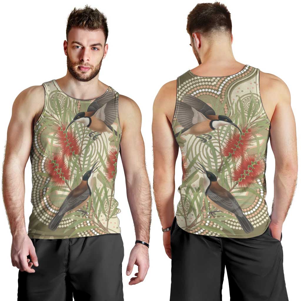 Australia Eastern Spinebill Men Tank Top Aussie Honeyeater Bottlebrush Indigenous Art - Aussie Hoodie