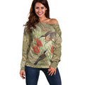 Australia Eastern Spinebill Off Shoulder Sweater Aussie Honeyeater Bottlebrush Indigenous Art - Aussie Hoodie