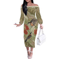 Australia Eastern Spinebill Off The Shoulder Long Sleeve Dress Aussie Honeyeater Bottlebrush Indigenous Art - Aussie Hoodie