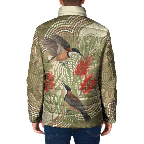 Australia Eastern Spinebill Padded Jacket Aussie Honeyeater Bottlebrush Indigenous Art - Aussie Hoodie