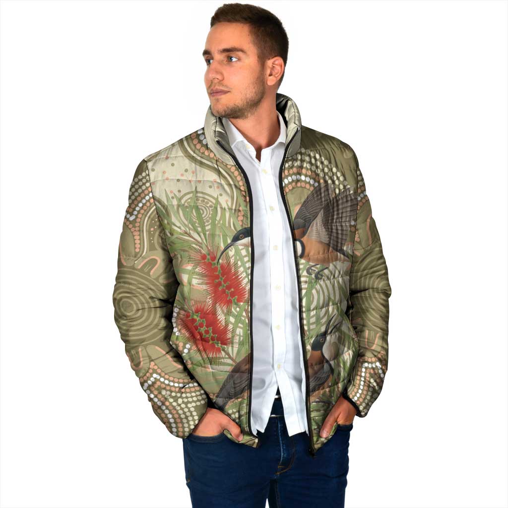 Australia Eastern Spinebill Padded Jacket Aussie Honeyeater Bottlebrush Indigenous Art - Aussie Hoodie
