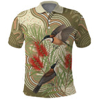 Australia Eastern Spinebill Polo Shirt Aussie Honeyeater Bottlebrush Indigenous Art - Aussie Hoodie