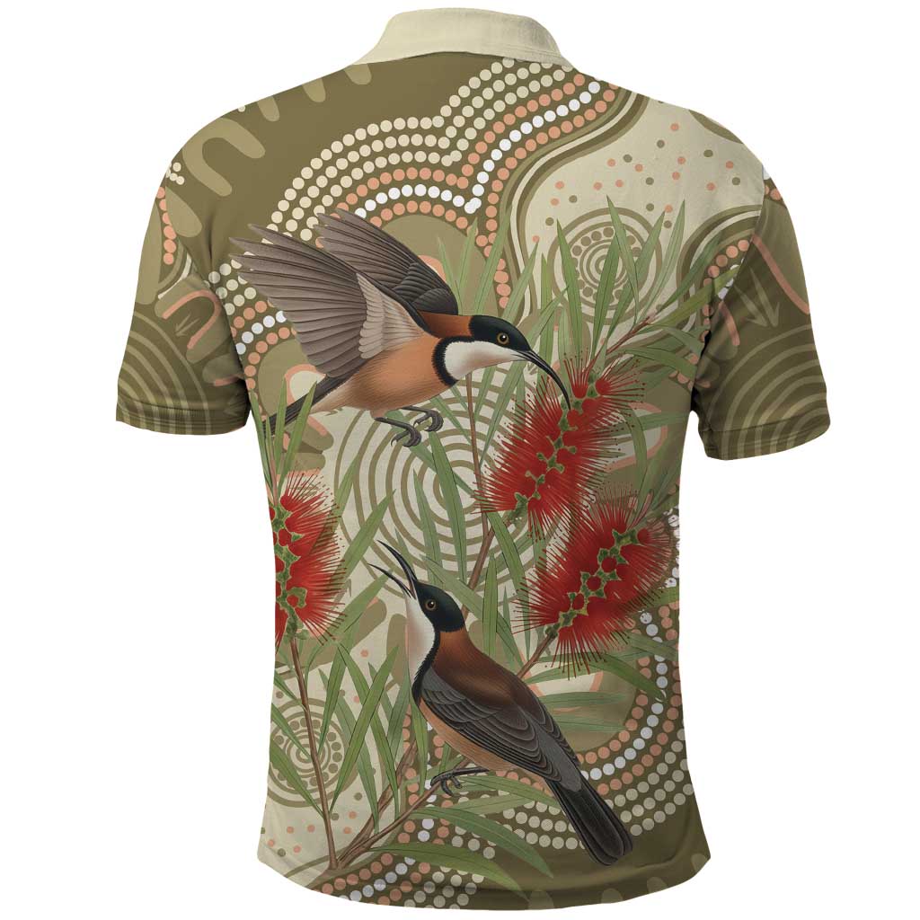 Australia Eastern Spinebill Polo Shirt Aussie Honeyeater Bottlebrush Indigenous Art - Aussie Hoodie