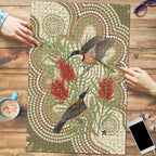 Australia Eastern Spinebill Puzzle Aussie Honeyeater Bottlebrush Indigenous Art - Aussie Hoodie