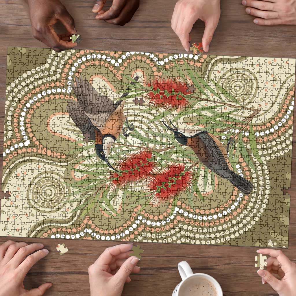 Australia Eastern Spinebill Puzzle Aussie Honeyeater Bottlebrush Indigenous Art - Aussie Hoodie