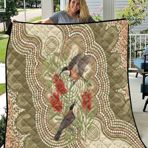 Australia Eastern Spinebill Quilt Aussie Honeyeater Bottlebrush Indigenous Art - Aussie Hoodie