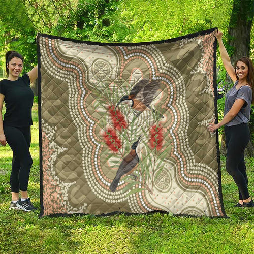 Australia Eastern Spinebill Quilt Aussie Honeyeater Bottlebrush Indigenous Art - Aussie Hoodie