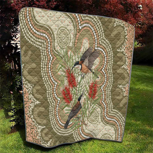 Australia Eastern Spinebill Quilt Aussie Honeyeater Bottlebrush Indigenous Art - Aussie Hoodie