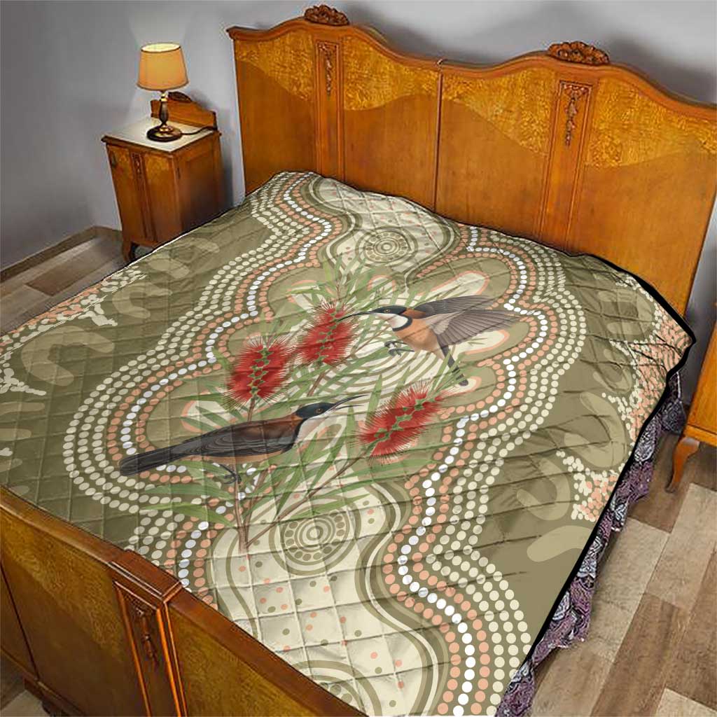 Australia Eastern Spinebill Quilt Aussie Honeyeater Bottlebrush Indigenous Art - Aussie Hoodie