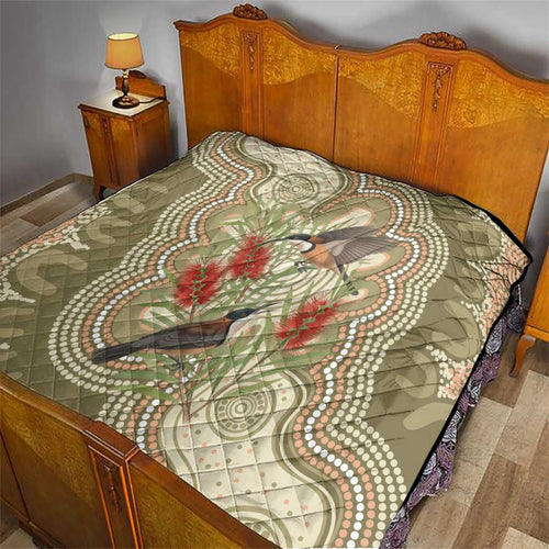 Australia Eastern Spinebill Quilt Aussie Honeyeater Bottlebrush Indigenous Art - Aussie Hoodie