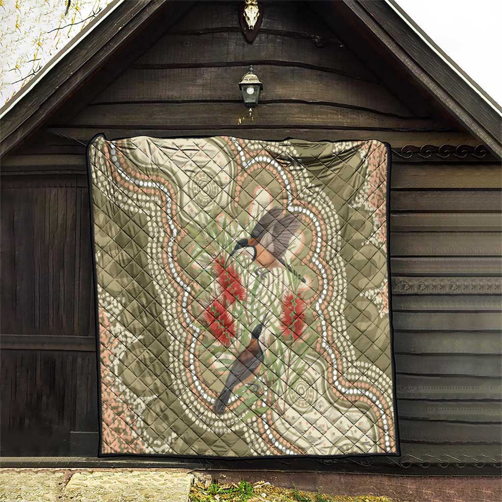 Australia Eastern Spinebill Quilt Aussie Honeyeater Bottlebrush Indigenous Art - Aussie Hoodie