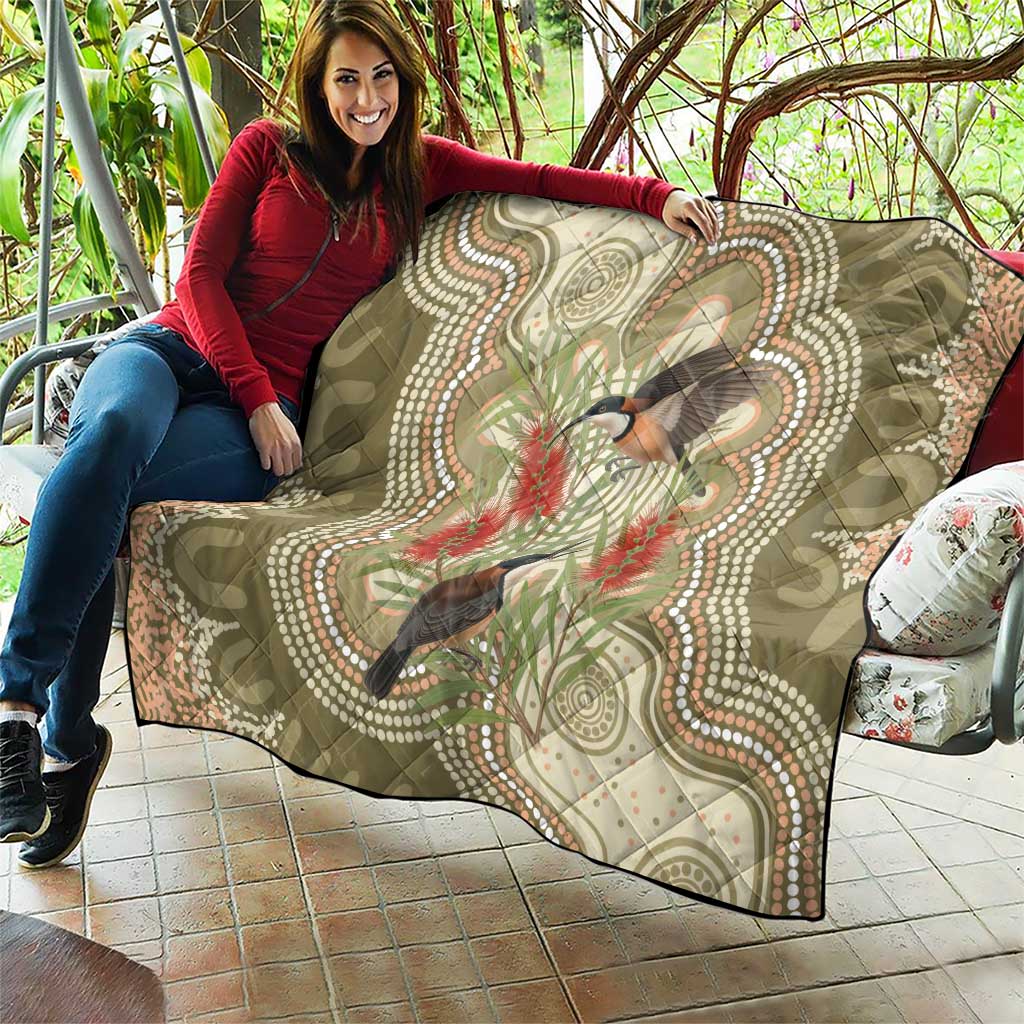 Australia Eastern Spinebill Quilt Aussie Honeyeater Bottlebrush Indigenous Art - Aussie Hoodie