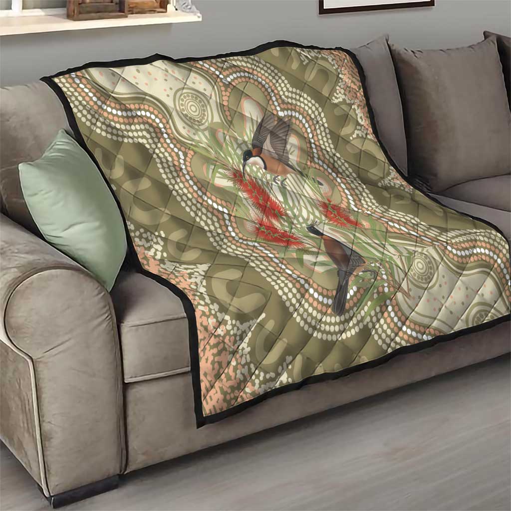 Australia Eastern Spinebill Quilt Aussie Honeyeater Bottlebrush Indigenous Art - Aussie Hoodie
