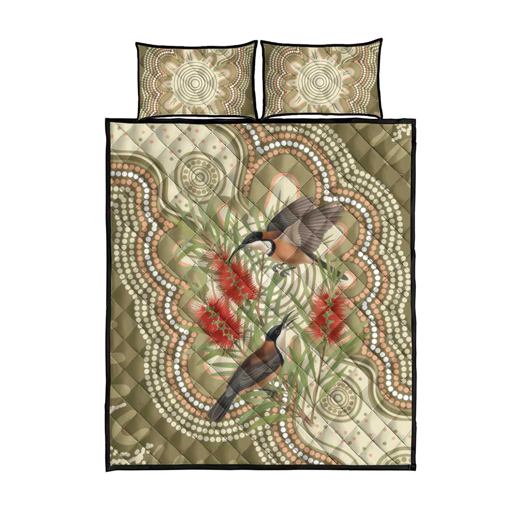 Australia Eastern Spinebill Quilt Bed Set Aussie Honeyeater Bottlebrush Indigenous Art - Aussie Hoodie