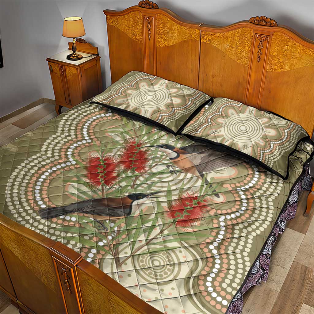 Australia Eastern Spinebill Quilt Bed Set Aussie Honeyeater Bottlebrush Indigenous Art - Aussie Hoodie