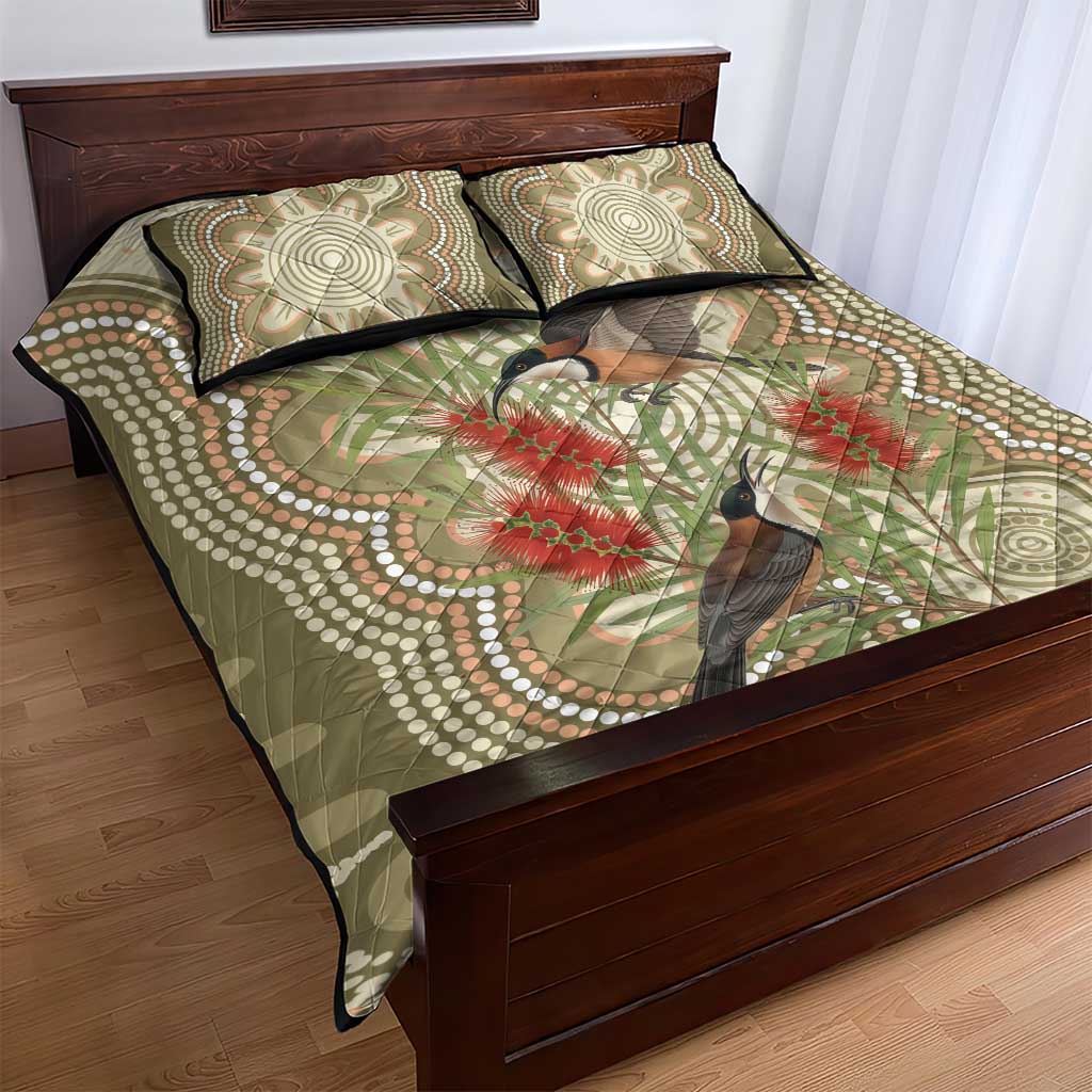 Australia Eastern Spinebill Quilt Bed Set Aussie Honeyeater Bottlebrush Indigenous Art - Aussie Hoodie