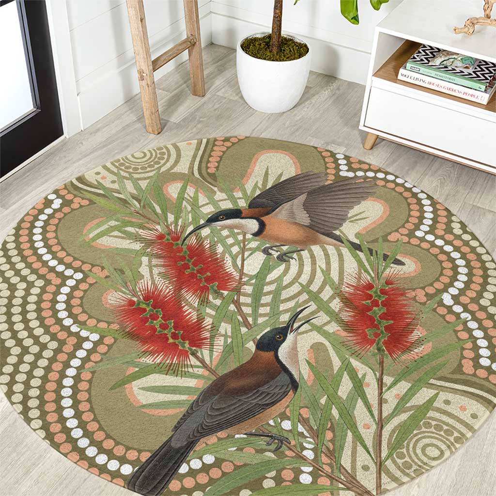 Australia Eastern Spinebill Round Carpet Aussie Honeyeater Bottlebrush Indigenous Art - Aussie Hoodie