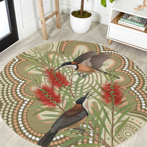 Australia Eastern Spinebill Round Carpet Aussie Honeyeater Bottlebrush Indigenous Art - Aussie Hoodie