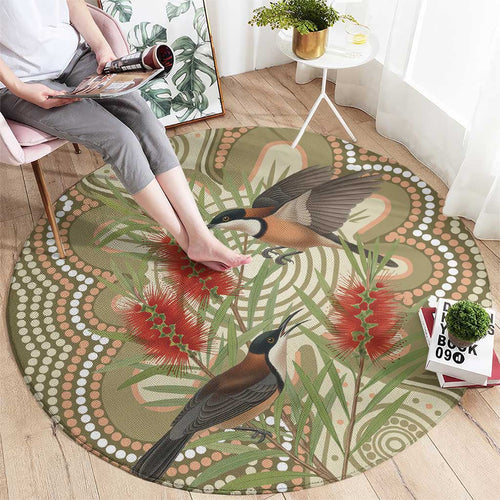 Australia Eastern Spinebill Round Carpet Aussie Honeyeater Bottlebrush Indigenous Art - Aussie Hoodie