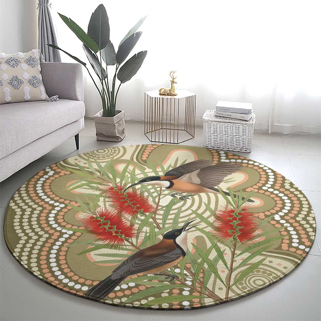 Australia Eastern Spinebill Round Carpet Aussie Honeyeater Bottlebrush Indigenous Art - Aussie Hoodie