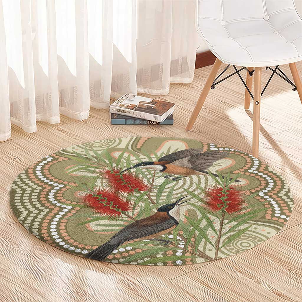 Australia Eastern Spinebill Round Carpet Aussie Honeyeater Bottlebrush Indigenous Art - Aussie Hoodie