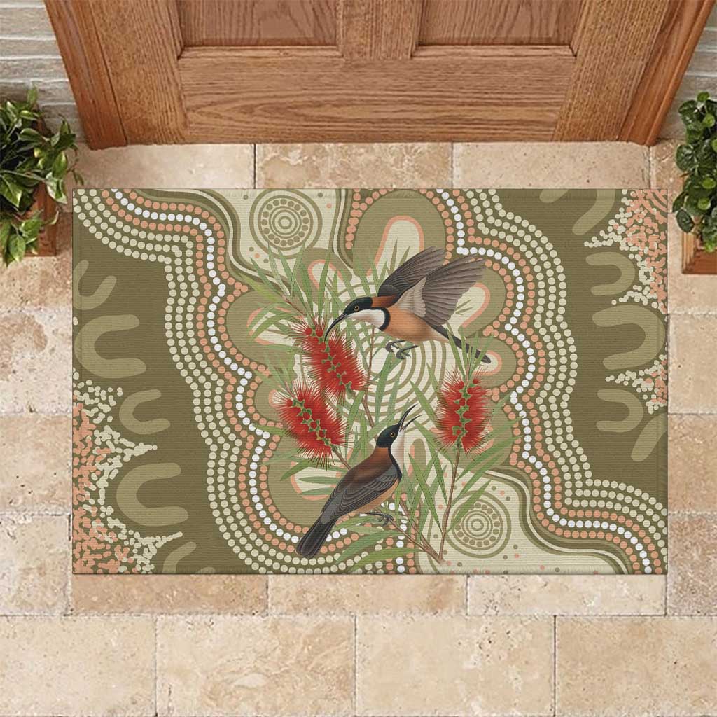 Australia Eastern Spinebill Rubber Doormat Aussie Honeyeater Bottlebrush Indigenous Art - Aussie Hoodie
