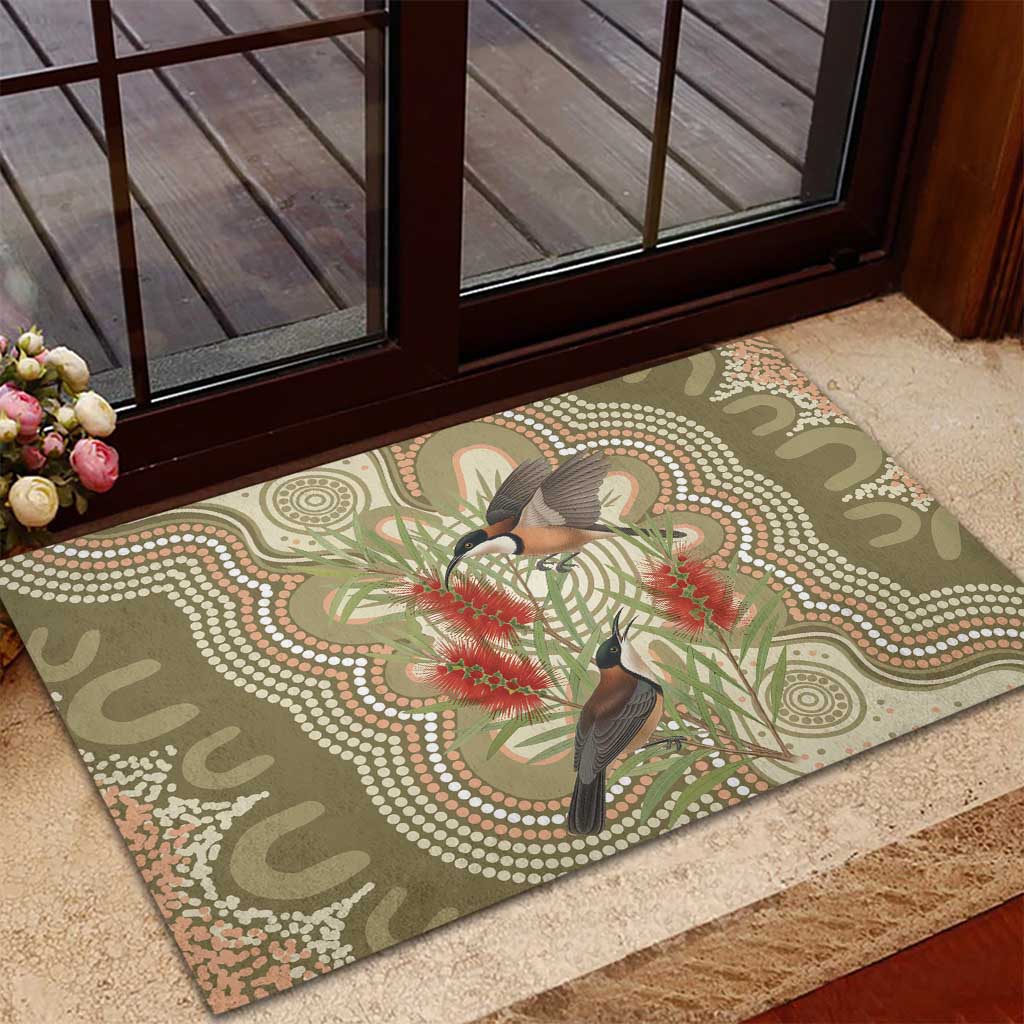 Australia Eastern Spinebill Rubber Doormat Aussie Honeyeater Bottlebrush Indigenous Art - Aussie Hoodie