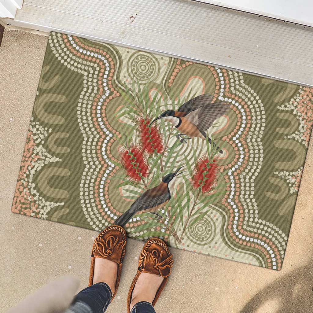 Australia Eastern Spinebill Rubber Doormat Aussie Honeyeater Bottlebrush Indigenous Art - Aussie Hoodie