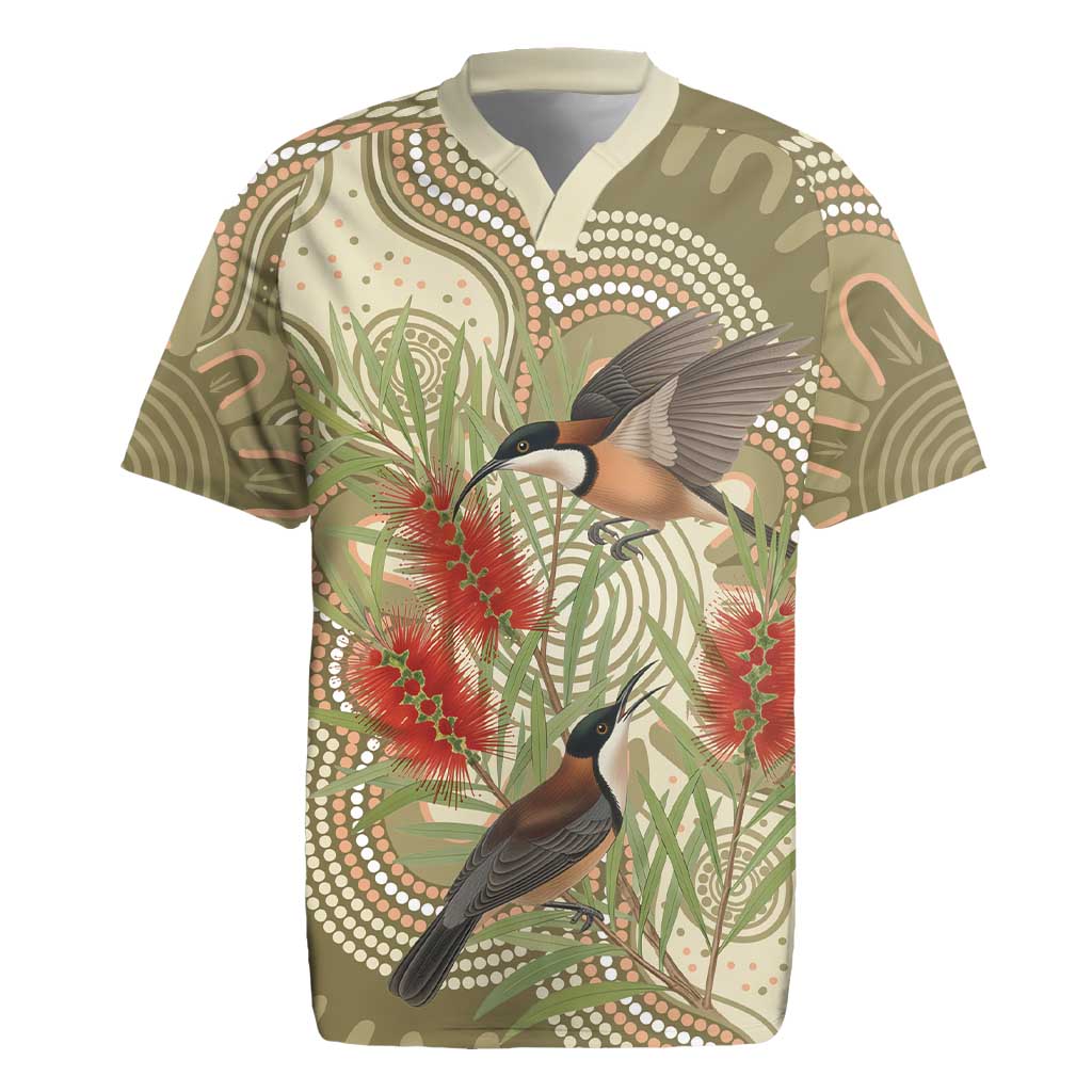 Australia Eastern Spinebill Rugby Jersey Aussie Honeyeater Bottlebrush Indigenous Art - Aussie Hoodie