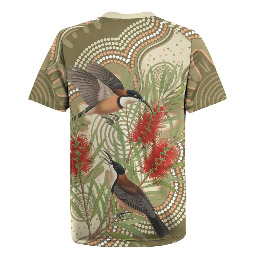 Australia Eastern Spinebill Rugby Jersey Aussie Honeyeater Bottlebrush Indigenous Art - Aussie Hoodie