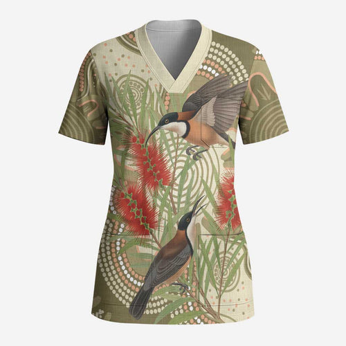Australia Eastern Spinebill Scrub Top Aussie Honeyeater Bottlebrush Indigenous Art - Aussie Hoodie
