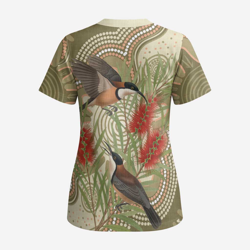 Australia Eastern Spinebill Scrub Top Aussie Honeyeater Bottlebrush Indigenous Art - Aussie Hoodie