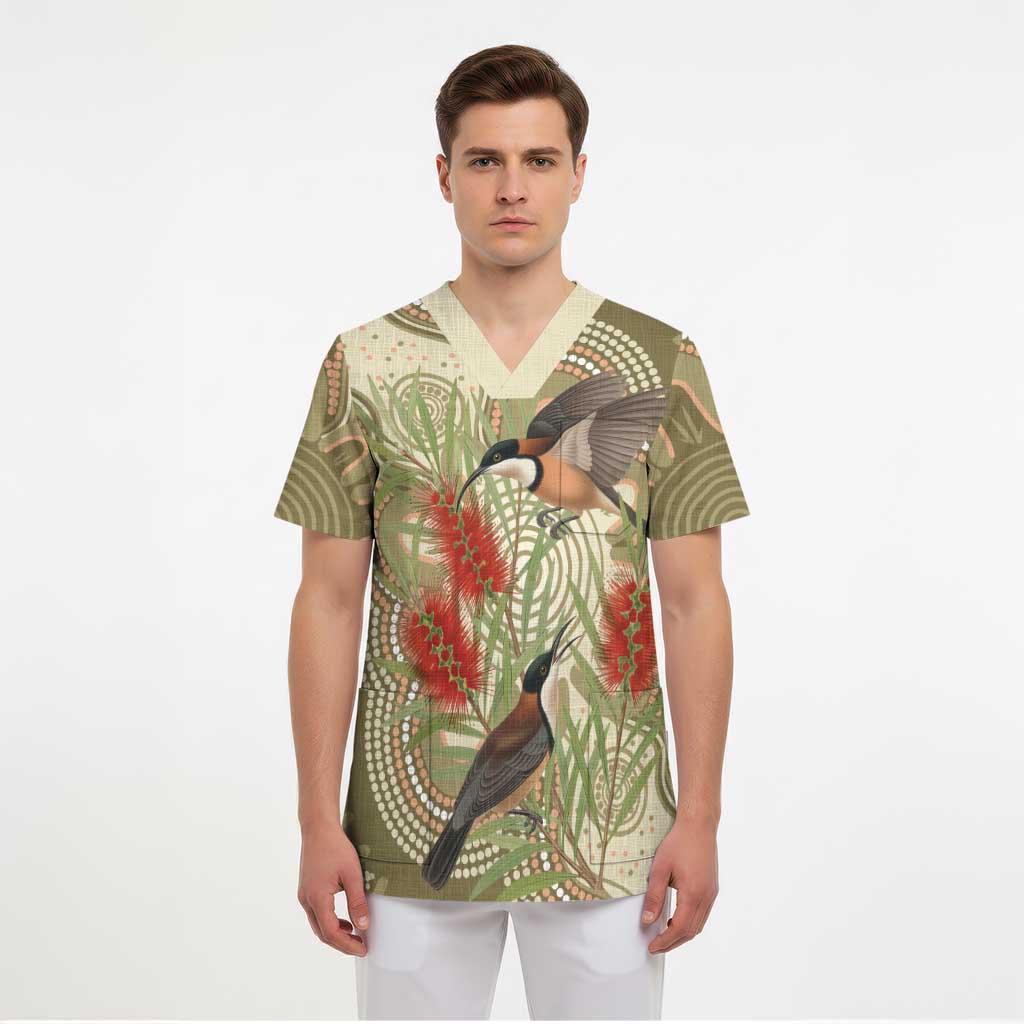 Australia Eastern Spinebill Scrub Top Aussie Honeyeater Bottlebrush Indigenous Art - Aussie Hoodie