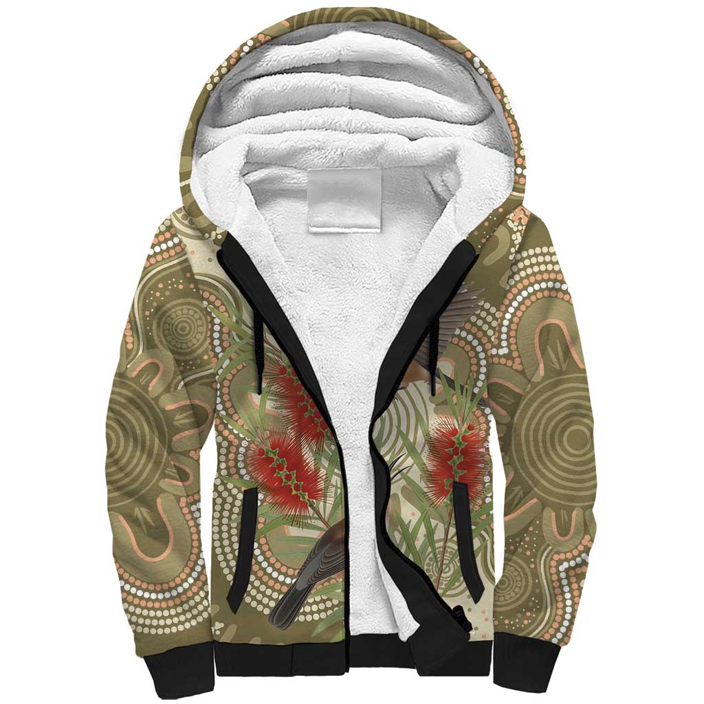 Australia Eastern Spinebill Sherpa Hoodie Aussie Honeyeater Bottlebrush Indigenous Art - Aussie Hoodie